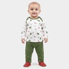 Infants' Olive Green 100% Cotton Round Neck Printed Baba Suit, Olive, small