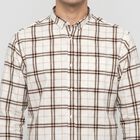 Men's Off White Cotton Long Sleeves Spread Collar Casual Shirt, Off White, small