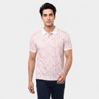Men's Rust Cotton Polo Neck Floral Printed T-Shirt, Rust, small