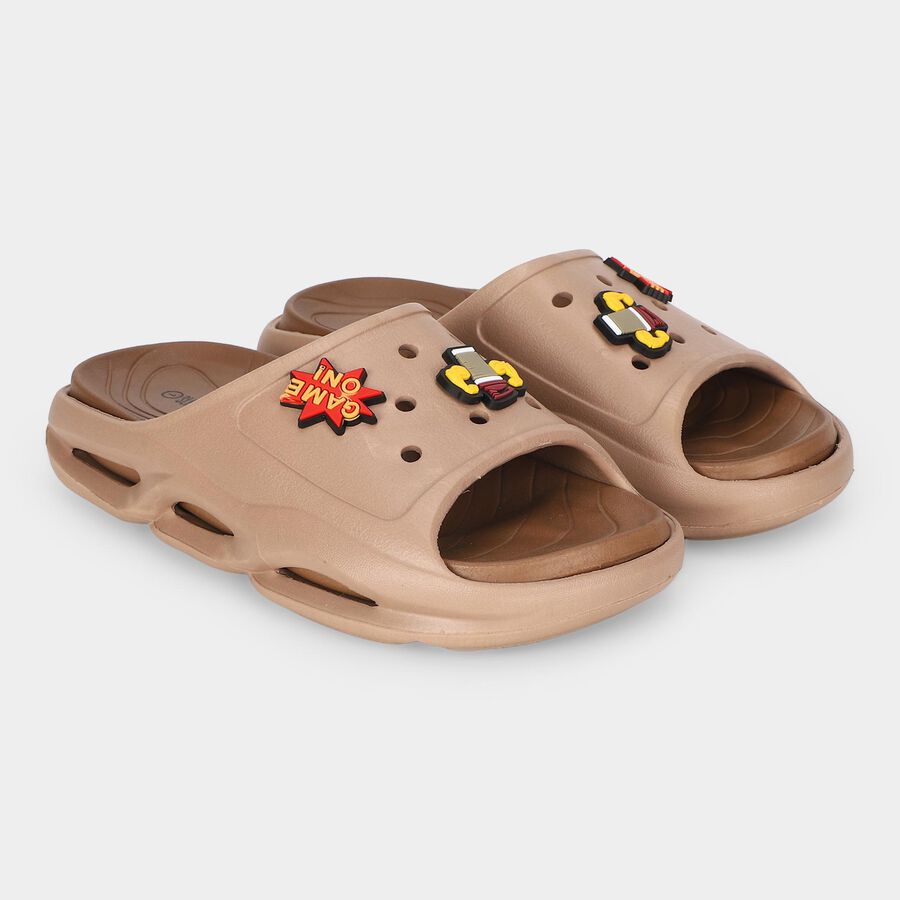 Boys Brown Slip-On Slide Sandals, Brown, large