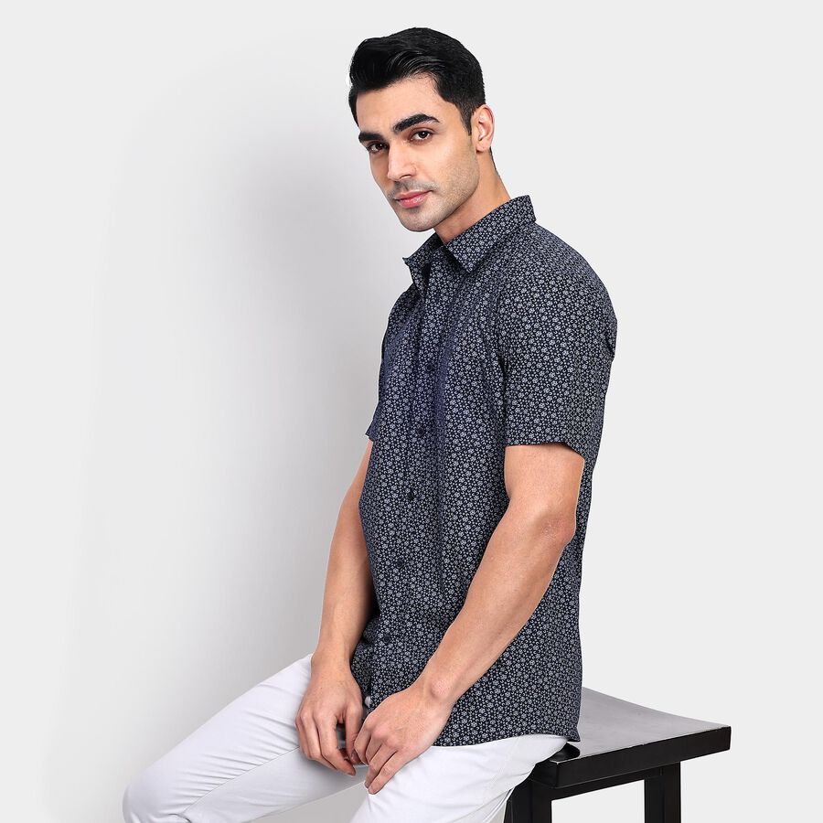Men's 100% Cotton Casual Shirt, नेवी ब्लू, large