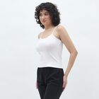 Women's White Cotton Scoop Neck Casual Slip, White, small