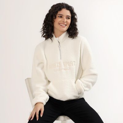 Women's Off-White High Neck Casual Sweatshirt