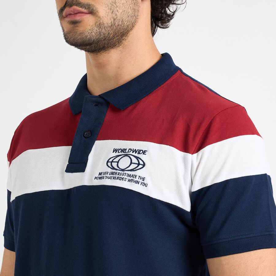 Men's 100% Cotton Collared Half Sleeves T-Shirt , नेवी ब्लू, large image number null