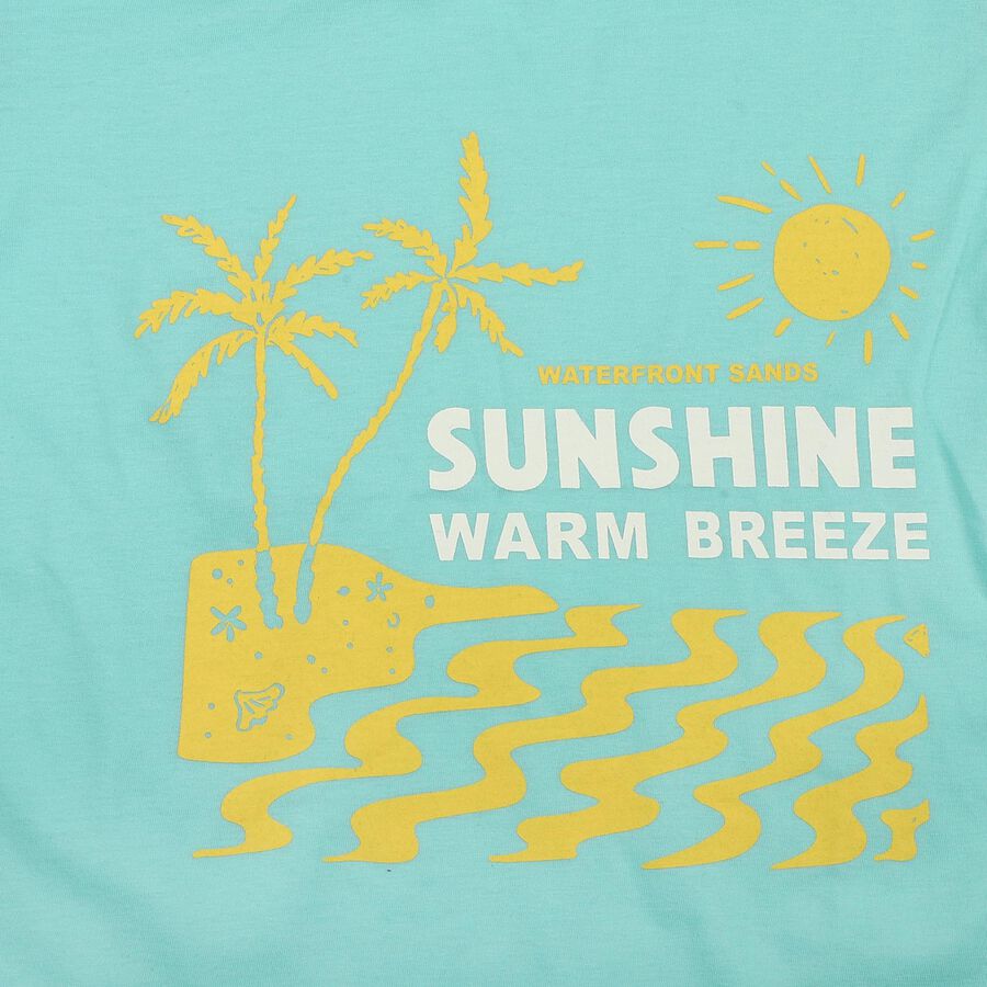 Girls Blue Round Neck Casual T-Shirt, एक्वा, large