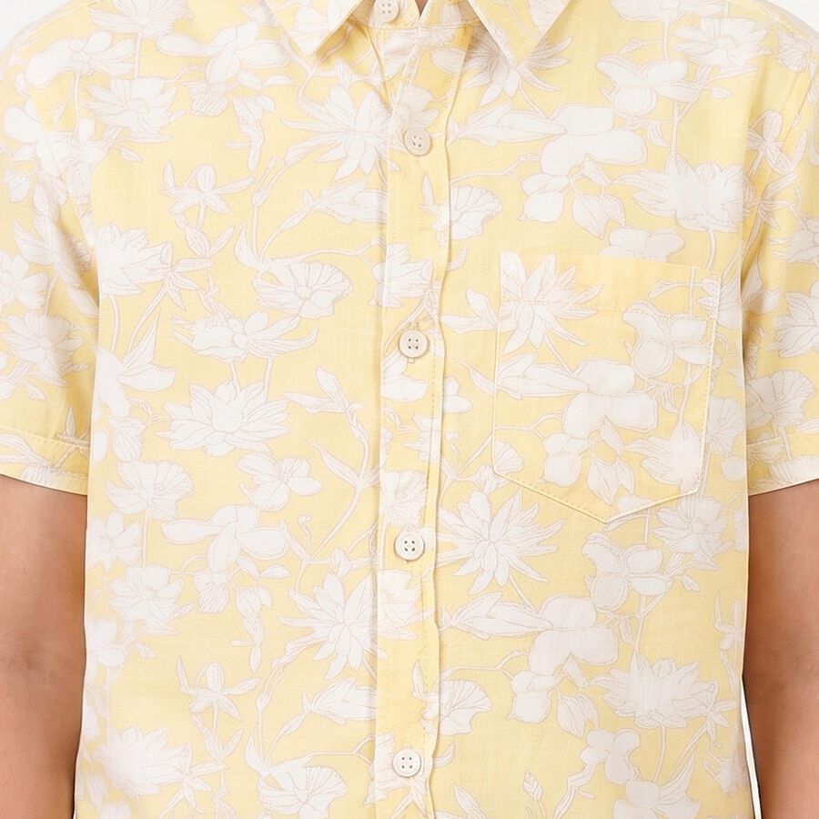 Boys Yellow Cotton Floral Printed Casual Shirt, Yellow, large
