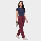 Women's Wine Straight Fit Heart Printed Lounge Pyjama, वाइन, small