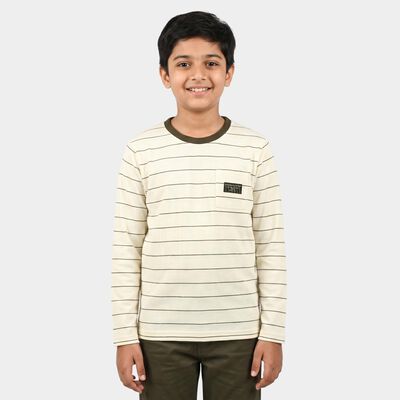 Boys' Off White Round Neck Regular T-Shirt