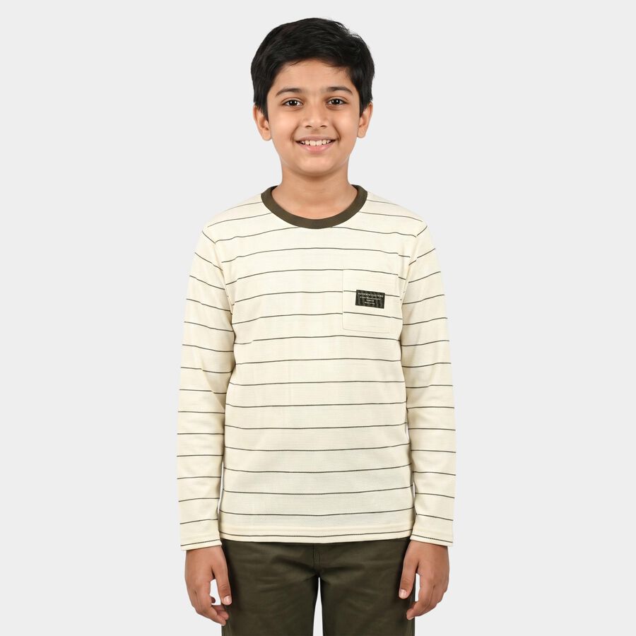 Boys' Off White Round Neck Regular T-Shirt, Off White, large