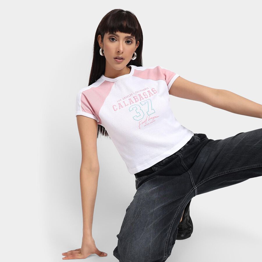Ladies' 100% Cotton Crop  Top, Pink, large image number null