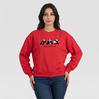 Women's Fuchsia Crew Neck Graphic Print Pullover Sweatshirt