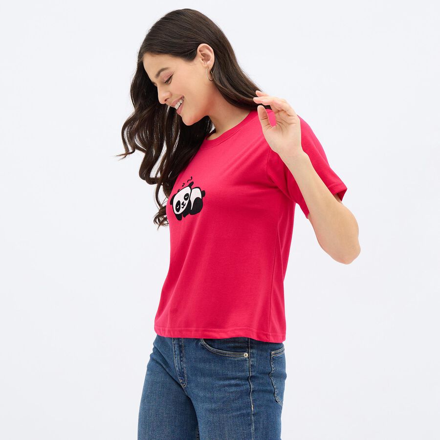 Ladies'Round Neck T-Shirt, Fuchsia, large image number null