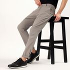 Men's Muted Grey Slim Fit Flat-Front Casual Trousers, Light Grey, small