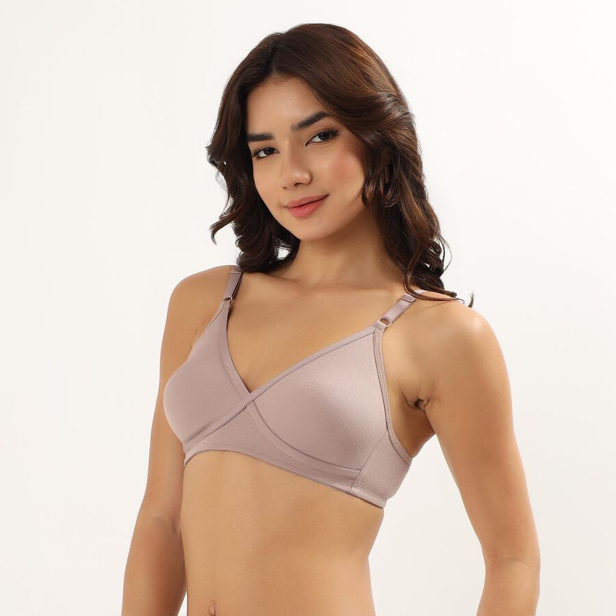 Women's Soft Beige V-Neck Classic Bra, Brown, large image number null