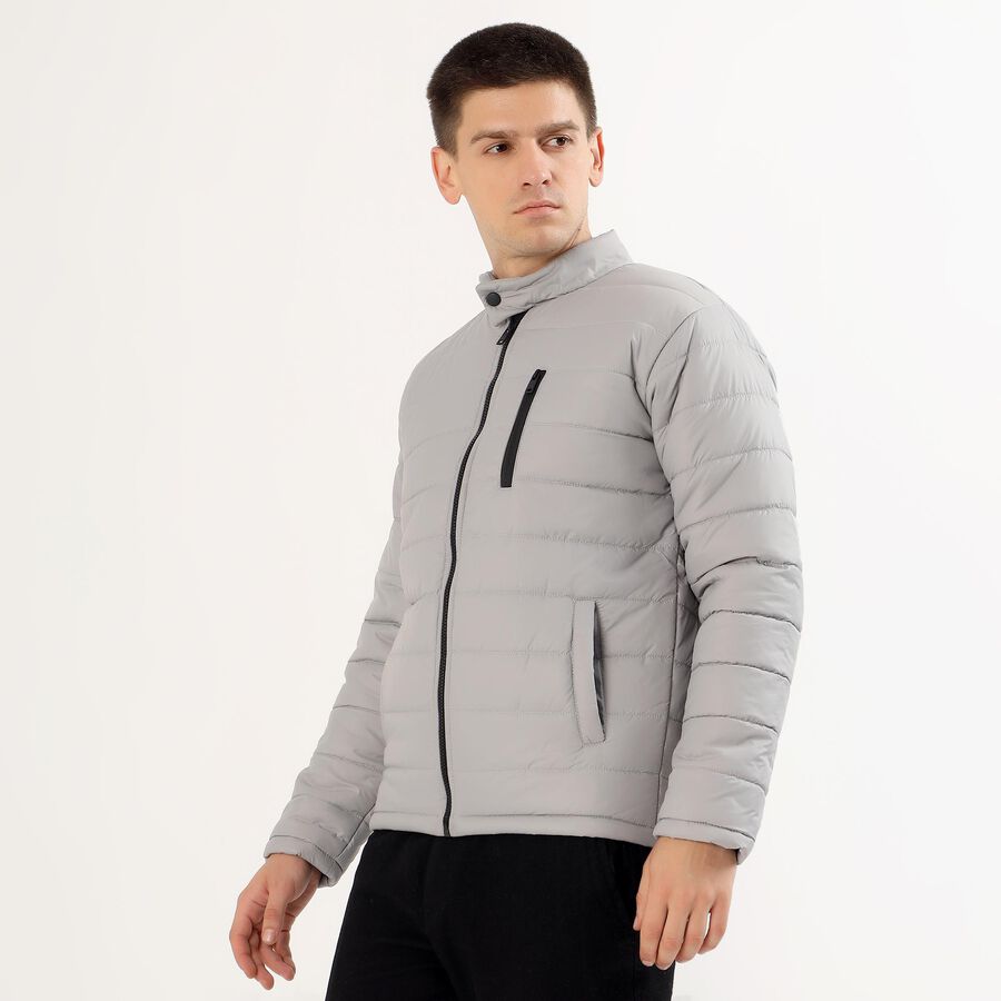 Men's Light Grey High Neck Casual Jacket, Light Grey, large image number null