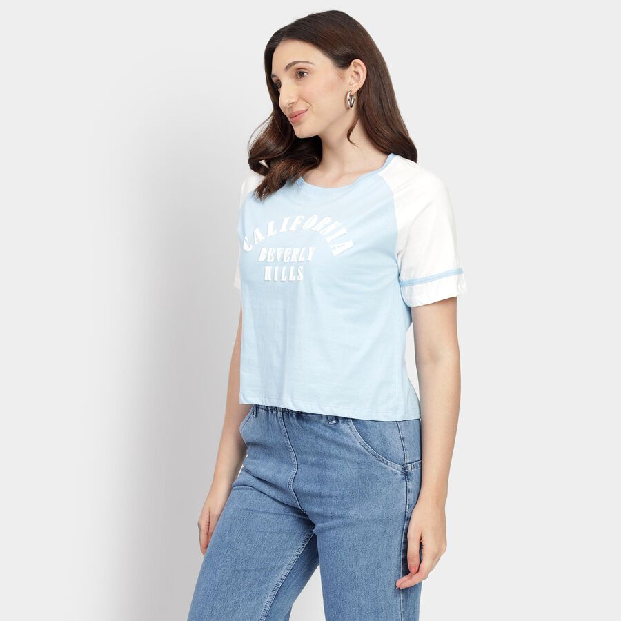 Ladies' 100% Cotton Crop  Top, Light Blue, large image number null