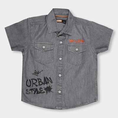 Boys' Dark Grey Classic Casual Shirt
