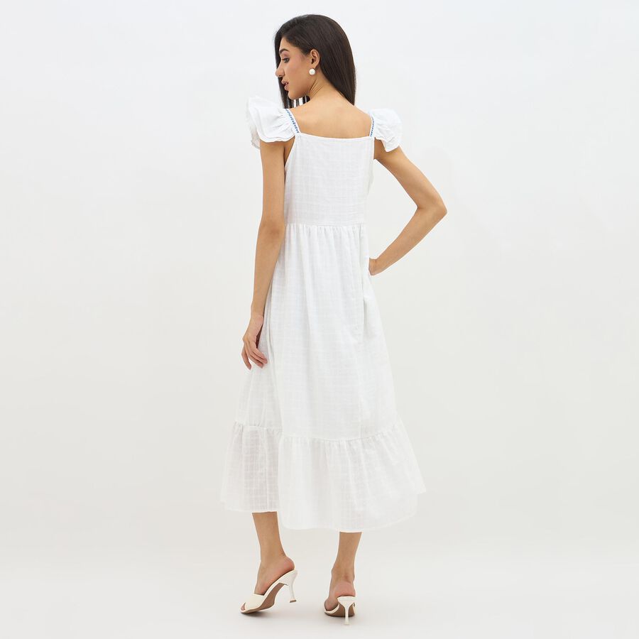 Women's Bright White Cotton Sleeveless Empire Dress, हल्का नीला, large image number null