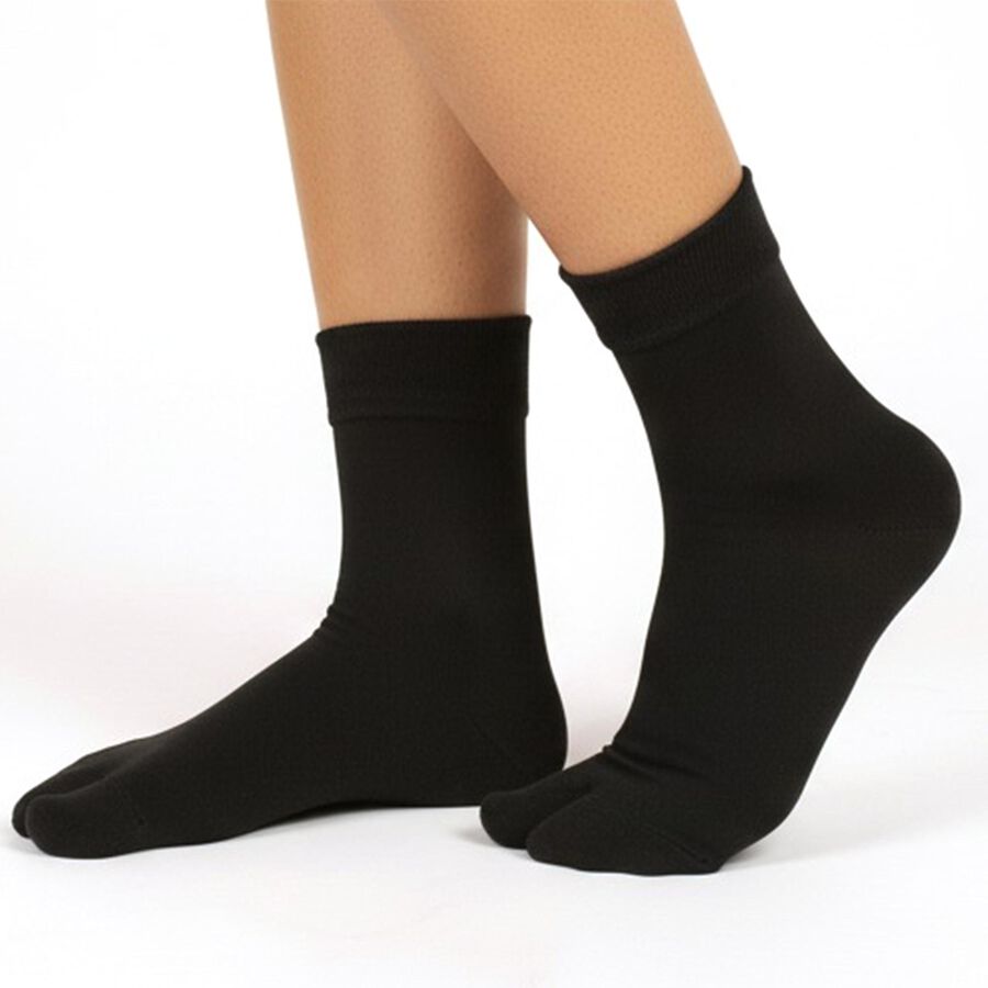 Women's Jet Black Regular Fit Finger Socks Pack of 2, Black, large