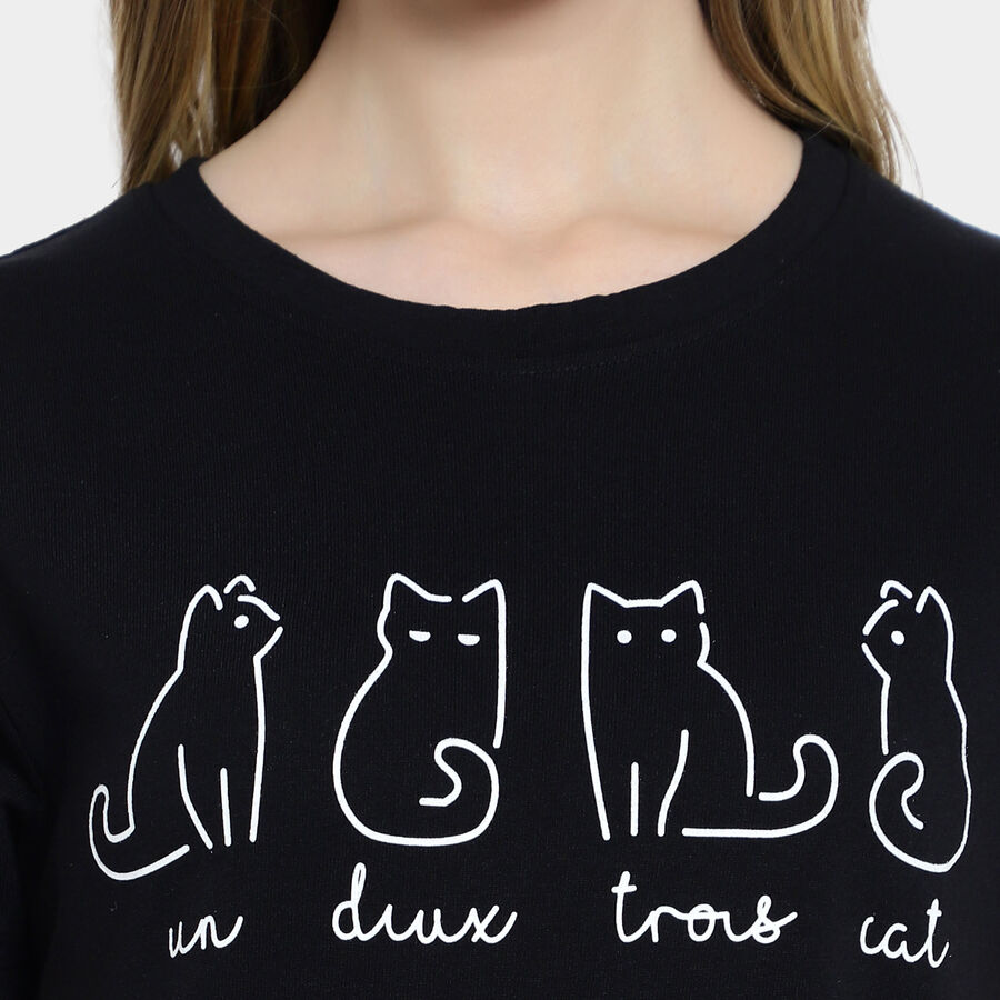Round Neck T-Shirt, काला, large image number null