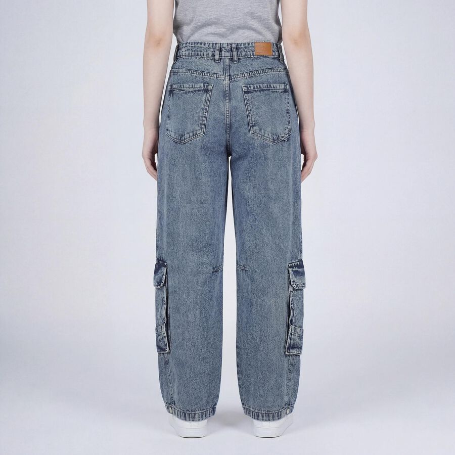 Women's Light Blue Wide Leg Washed Jeans, हल्का नीला, large