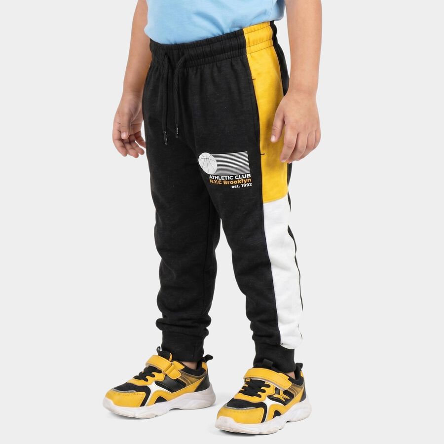 Boys' Black Jogger Graphic Printed Cotton Blend Pyjama, चारकोल, large