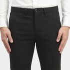 Men's Black Slim Fit Flat-Front Trousers, Black, small