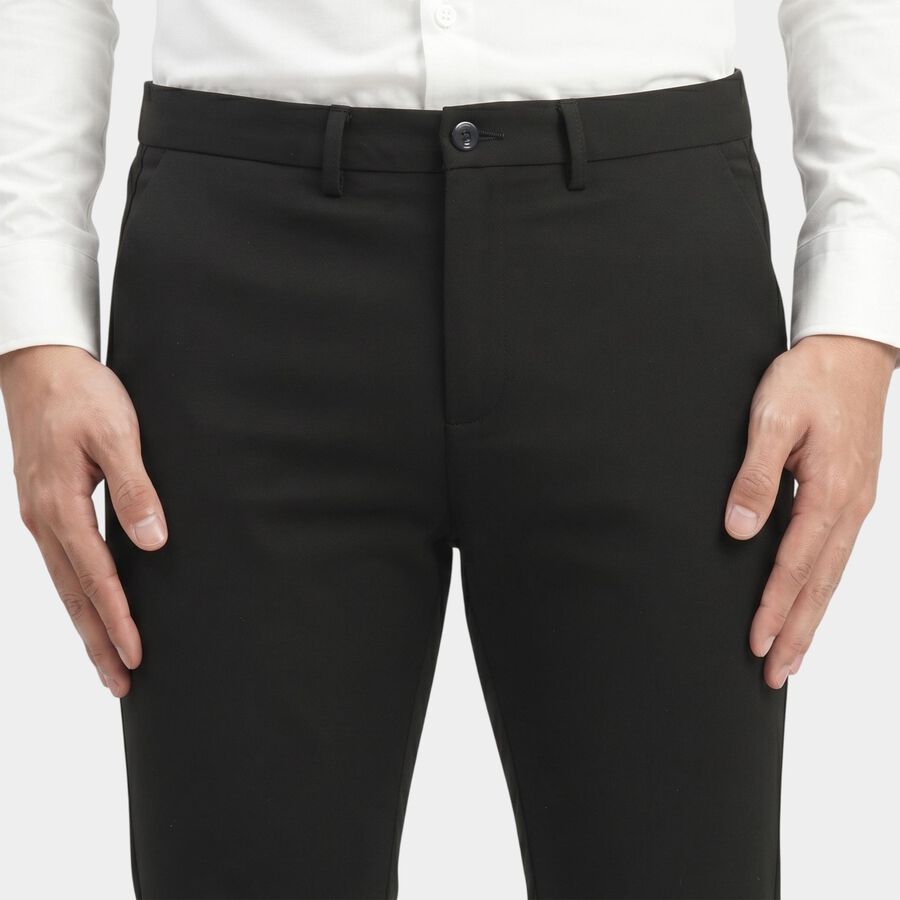 Men's Black Slim Fit Flat-Front Trousers, Black, large