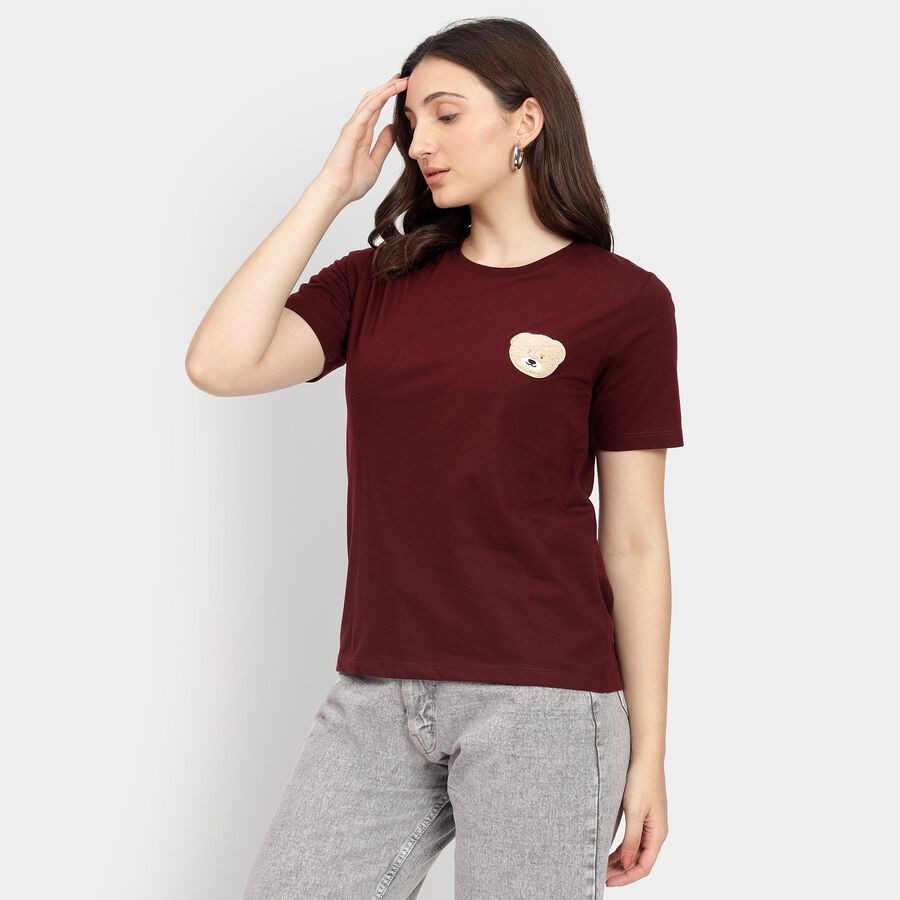 Ladies' Round Neck T-Shirt, Wine, large image number null