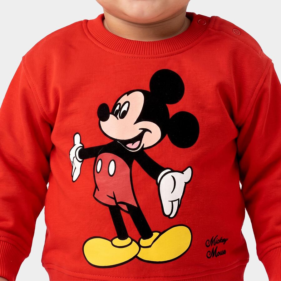 Infants' Red Cotton Crew Neck Pullover Sweatshirt, लाल, large