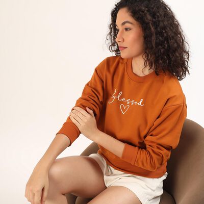 Women's Rust Orange Crew Neck Casual Sweatshirt