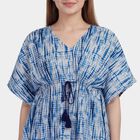 Women's Blue V-Neck Tie-Dye Kaftan Nighty, Light Blue, small