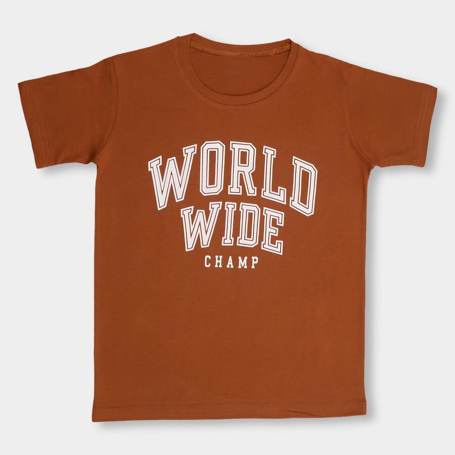 Boys' Half Sleeves T-Shirt, भूरा, large image number null