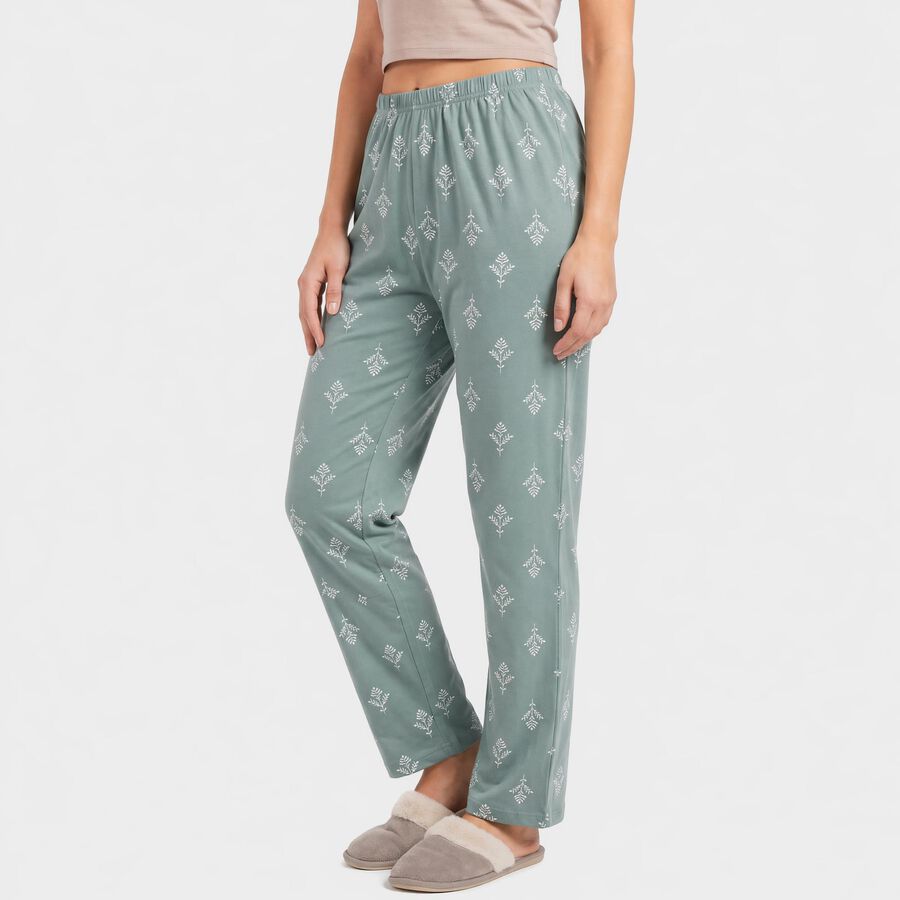 Women's Green Straight-Fit All-Over Print Lounge Pyjama, हल्का हरा, large