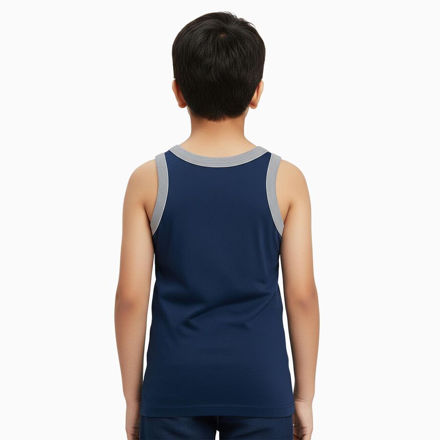 Boys Navy Blue Cotton Round Neck Sleeveless Vest, टील ब्लू, large image number null