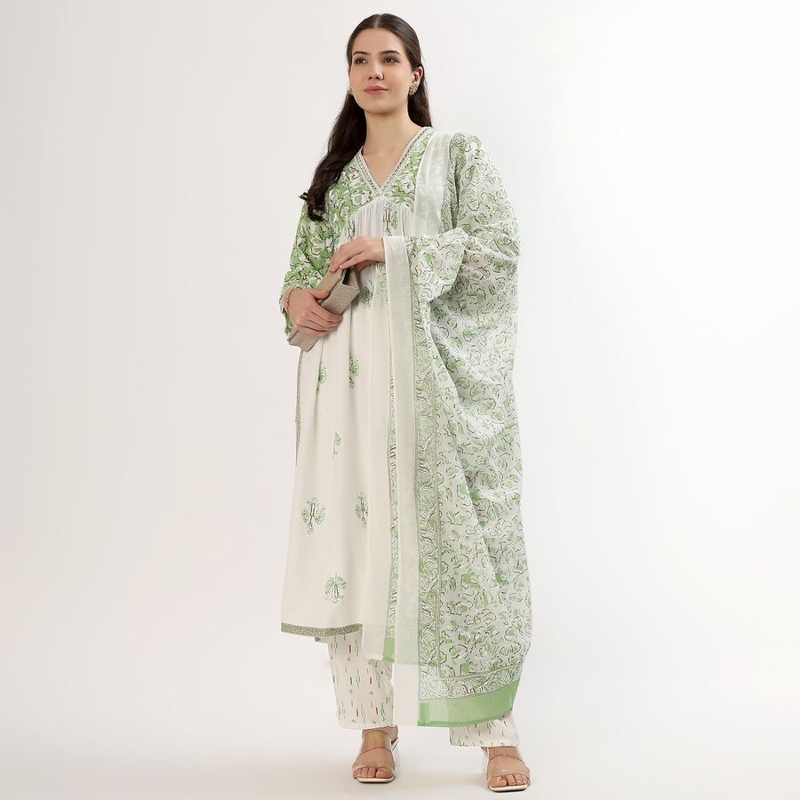 Women's Green Printed Ethnic Set, Light Green, large image number null