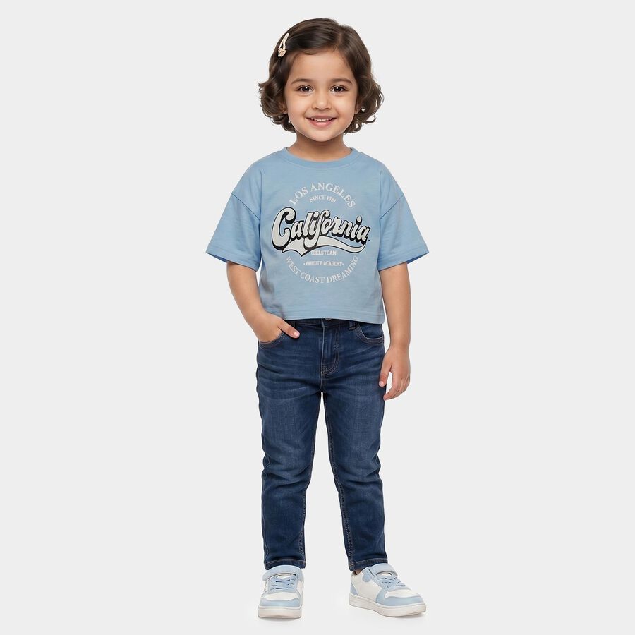 Girls Light Blue Crew Neck Crop T-Shirt, Light Blue, large