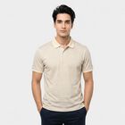 Men's Ecru Melange Cotton Polo Neck Geometric Polo T-Shirt, एक्रू मिश्रित, small
