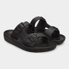 Men's Jet Black Buckle Strap Sandals, काला, small