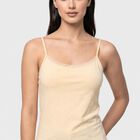 Women's Beige Cotton Blend Scoop Neck Camisole Slip, Beige, small