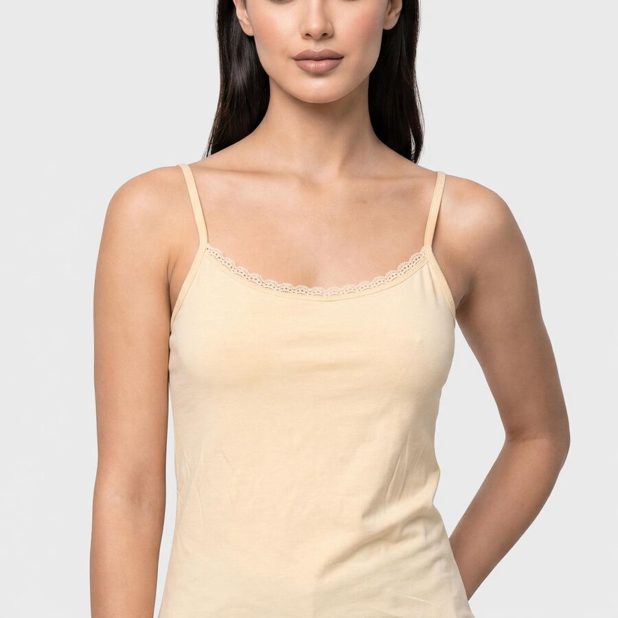 Women's Beige Cotton Blend Scoop Neck Camisole Slip, Beige, large