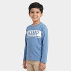 Boys Blue Cotton Blend Crew Neck Regular T-Shirt, Mid Blue, small