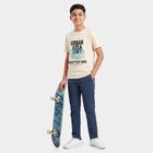 Boys' Off White Round Neck Regular Boys T-Shirt, Off White, small