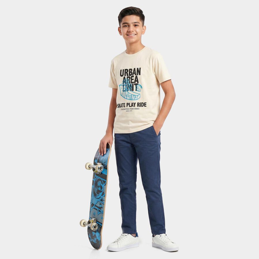 Boys' Off White Round Neck Regular Boys T-Shirt, Off White, large