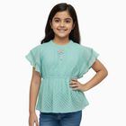 Girls Light Green Round Neck Casual T-Shirt, हल्का हरा, small