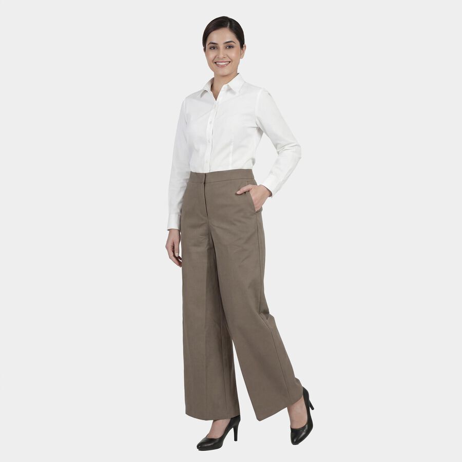 Women's Olive Wide-Leg High-Waist Formal Trousers, Olive, large
