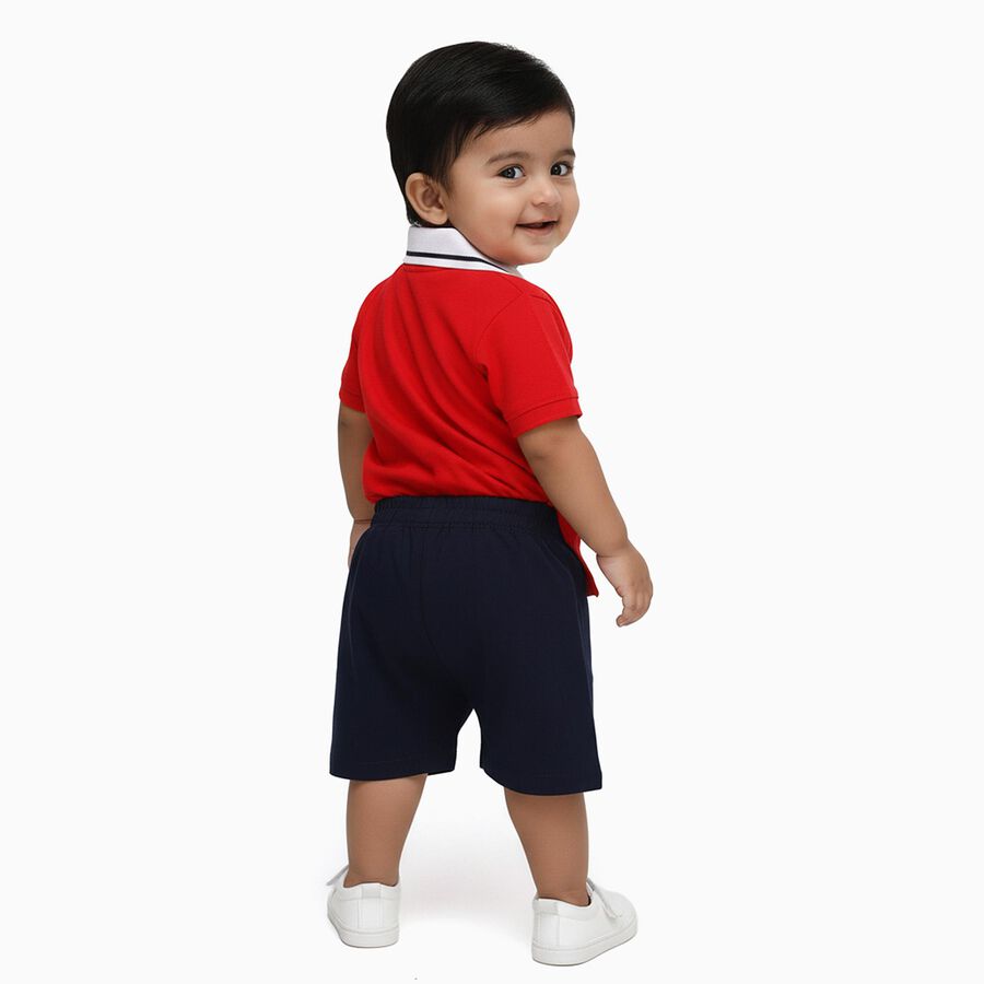 Infants' Red Cotton Polo Neck Cartoon Applique Baba Suit, Red, large image number null