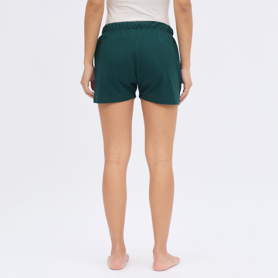Ladies' Deep Forest Green Elastic Waist Hot Shorts, Dark Green, large image number null