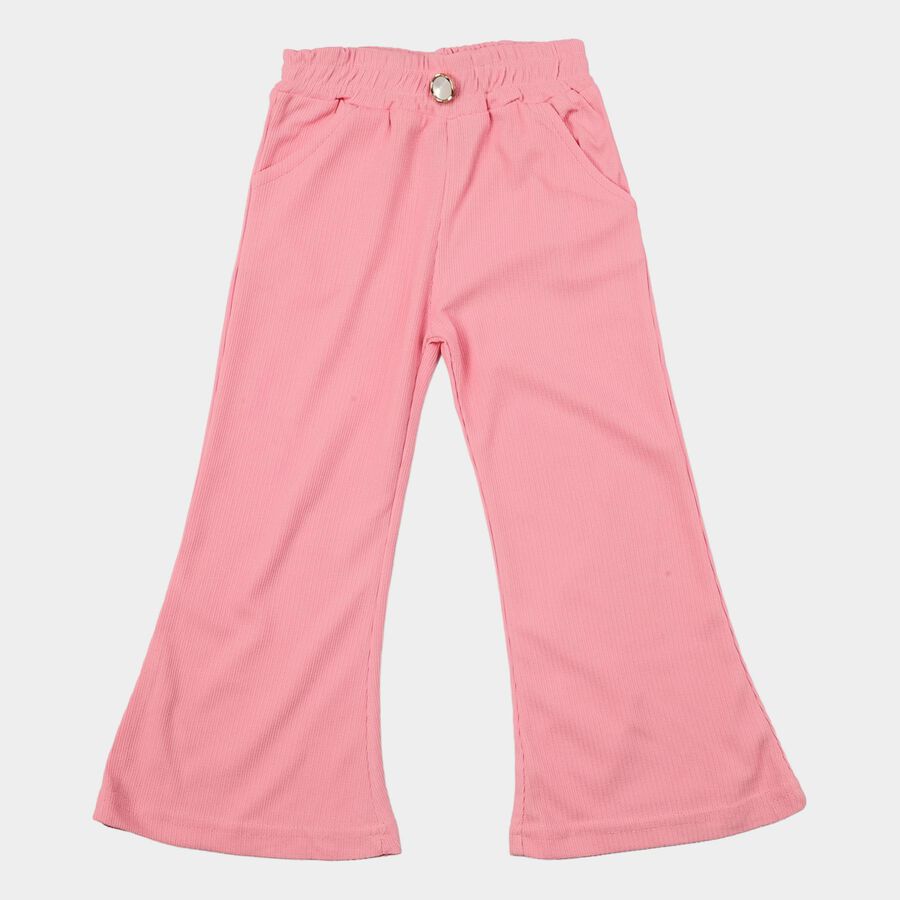 Girls Pink Regular Fit Wide-Leg Trousers, गुलाबी, large