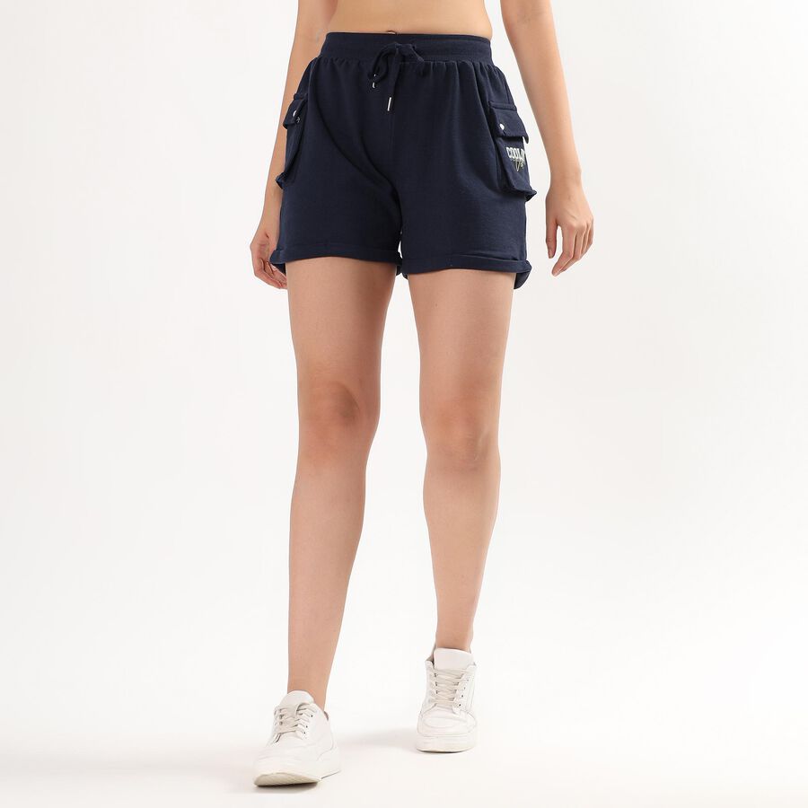 Women's Navy Blue Cargo Shorts, Navy Blue, large image number null